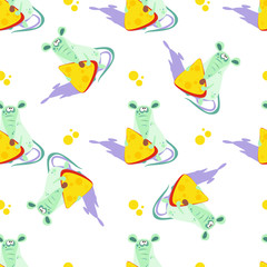 Mouse with cheese. Seamless pattern. Cartoon-style. Vector