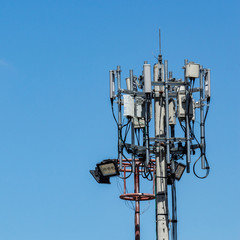 Telecommunication tower with the blue sky