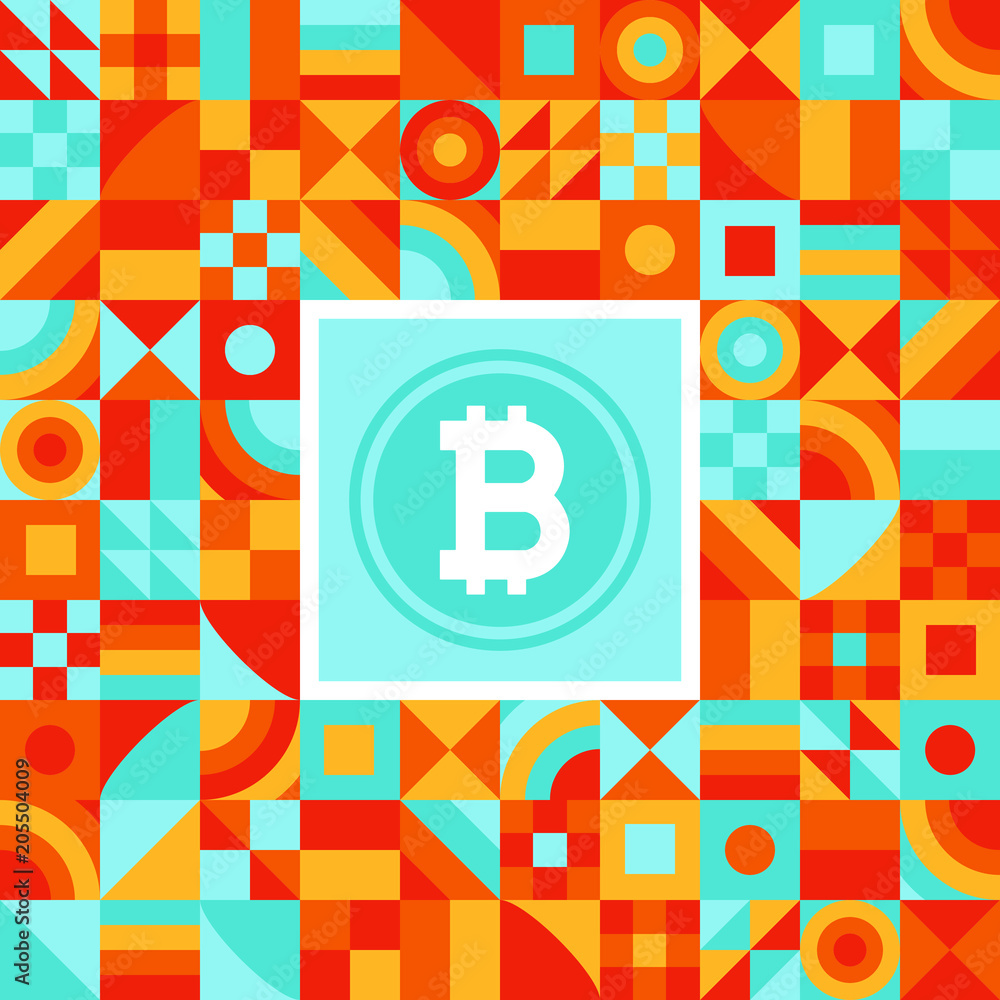 Poster simple shapes geomectric seamless pattern with bitcoin icon sign for background vector illustration.