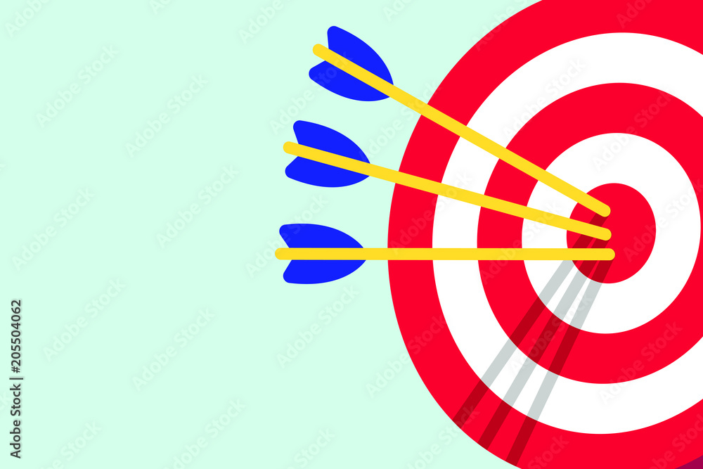 Poster red white target with arrows in the bullseye with shadows on it. goal achieving symbol icon sign vec