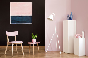 Pastel pink living room interior