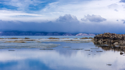 Baikal, Olkhon. Remains of the pier of the fish factory at the Peschanoye tract