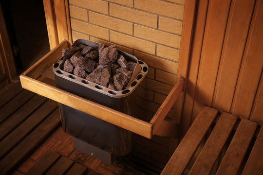 Heater With Hot Stones In Sauna