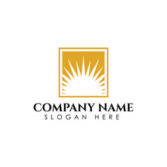 Sunrise sunshine logo template. Vector illustration Icon Logo Template Sun over horizon