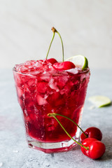 Cherry Margarita Cocktail with Tequila, Lime, Salt, Cherry Juice and Crushed Ice.