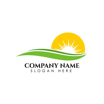 Nature Green Landscape Sunrise Logo Template. sun vector illustration Icon Logo Template 