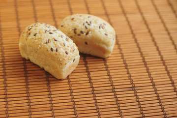 fresh mini bread on wooden backround