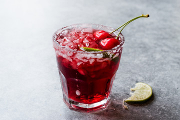 Cherry Margarita Cocktail with Tequila, Lime, Salt, Cherry Juice and Crushed Ice.