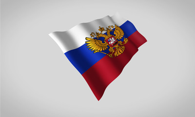 Amazing 3d perspective isolated Russia waving flag  blowing in the wind.  Make easy selection in photoshop paths panel, path embedded as metadata.