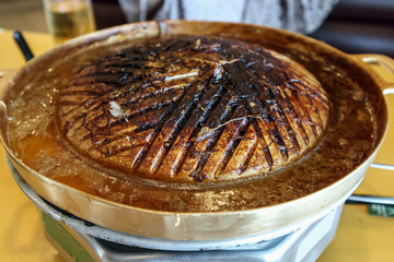dirty barbecue pan after eat