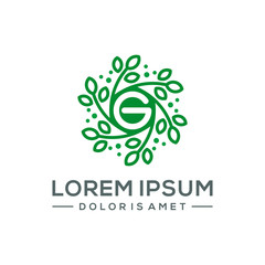 green leaf the natural world with letter g logo template vector illustration