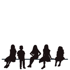 silhouette of children sitting, set