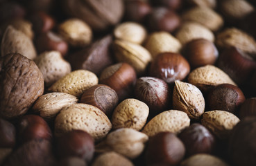 Variety of dried nuts food photography