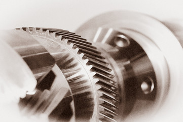 Industrial mechanizm with gears. Retro grunge toning
