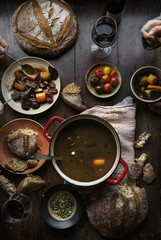 Dinner table with a meat stew food photography recipe idea