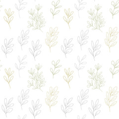 Fototapeta premium Vector botanical seamless pattern with textured hand drawn twigs.