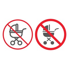 No Baby Carriage line and glyph icon, prohibition and forbidden, no stroller sign vector graphics, a linear pattern on a white background, eps 10.