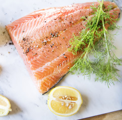 Fresh salmon with dill food photography recipe idea