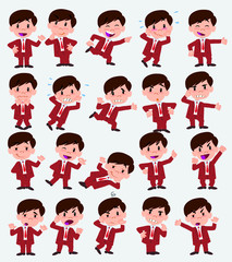 Businessman in a swimsuit. Twenty eight expressions and basics body elements, template for design work and animation. Vector illustration to Isolated and funny cartoon character.