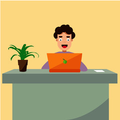 boy working on computer vector for web