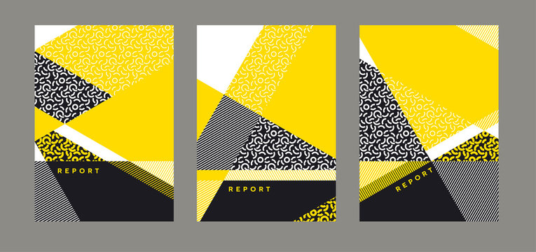 Abstract Bright Geometric Cover Template With Black And Yellow Stripes.