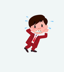 Businessman very alarmed takes the hands to the head.