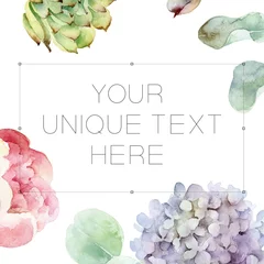 Photo sur Plexiglas Hortensia Composition with space for text with peony and hydrangea