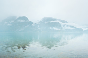 Fjord and Mountains Landscape in Norway Travel foggy weather scenic view