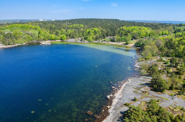 Swedish sea bay in spring season - aeriel view