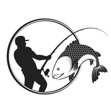 Fish and fisherman with a fishing rod