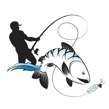 Fisherman with a fishing rod and fish