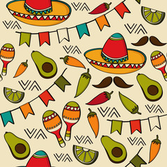 Doodle seamless pattern with mexico symbols