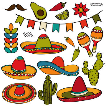 Doodle Mexico symbol collection  isolated on white  background
