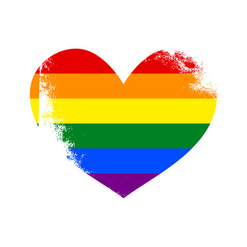 Lesbian, gay, bisexual, transgender LGBT pride heart. Rainbow flag. Grunge heart. Gay and lesbian love.