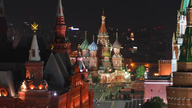 Aerial night view of the Kremlin, Moscow, Russia