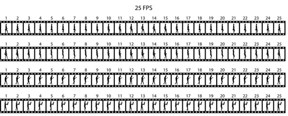Cyclical animation of the silhouettes of walking people. Black and white icons of busy people going to work. Each of them holds an item: a smartphone, a newspaper, a briefcase, a folder 