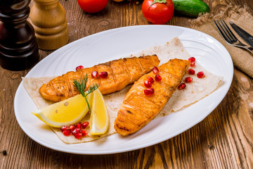 Salmon steak on the grill