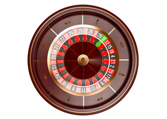 Casino roulette wheel top view isolated on white background. 3d rendering illustration