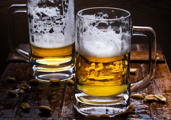 Glasses of light and dark beer