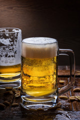 Glasses of light and dark beer