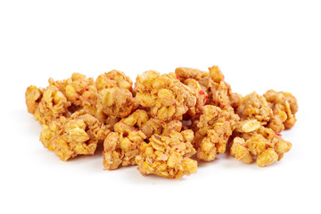 Oat Granola breakfast cereal isolated on white background