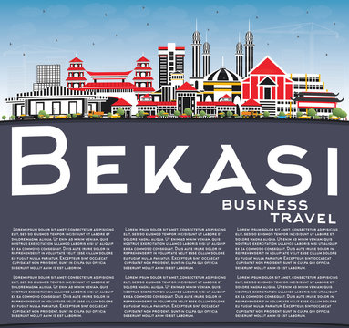 Bekasi Indonesia City Skyline with Color Buildings, Blue Sky and Copy Space.