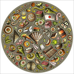 Set of Japan food cartoon doodle objects, symbols and items