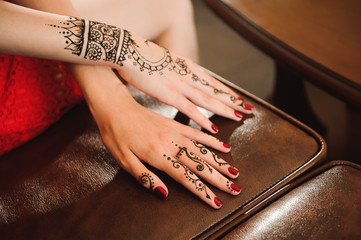 Mehndi is traditional Indian decorative art. Close-up