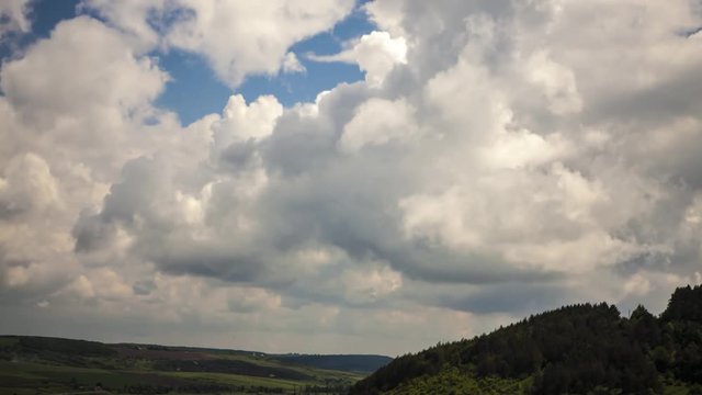 Quickly floating white clouds in cloudy day