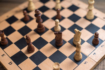 Chess on chessboard close up