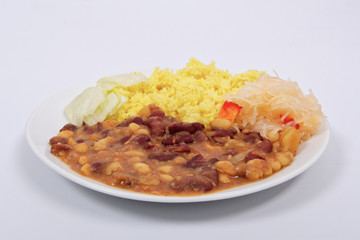 Red beans with curry rice on a white