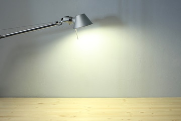 office set: a lamp on a wooden table