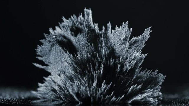 Iron powder under the influence of a magnetic field. Abstract background.
