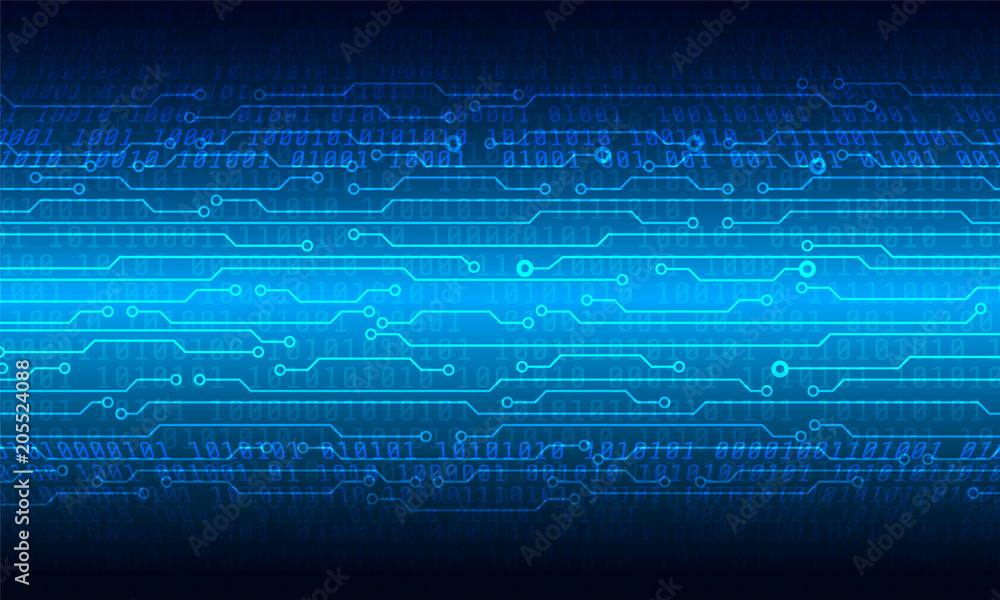 Poster Hi Technology Sci fi Cyber Security Concept Vector Background. Abstract Blue Circuit Board With Binary Digital Number Code Illustration